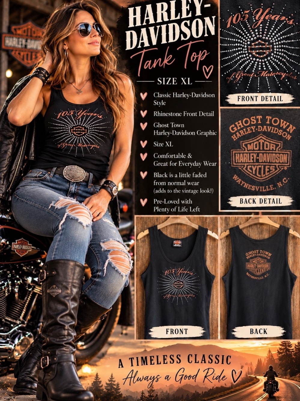 Harley Davidson Ghost Town Rhinestone Tank - Women’s XL